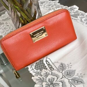MICHAEL KORS MK Travel Continental Wallet Clutch Saffiano Leather Tangerine
